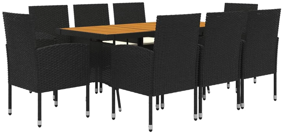 Lauko baldų komplektas Lauko valgomojo komplektas, 9 dalių, juodas, poliratanas