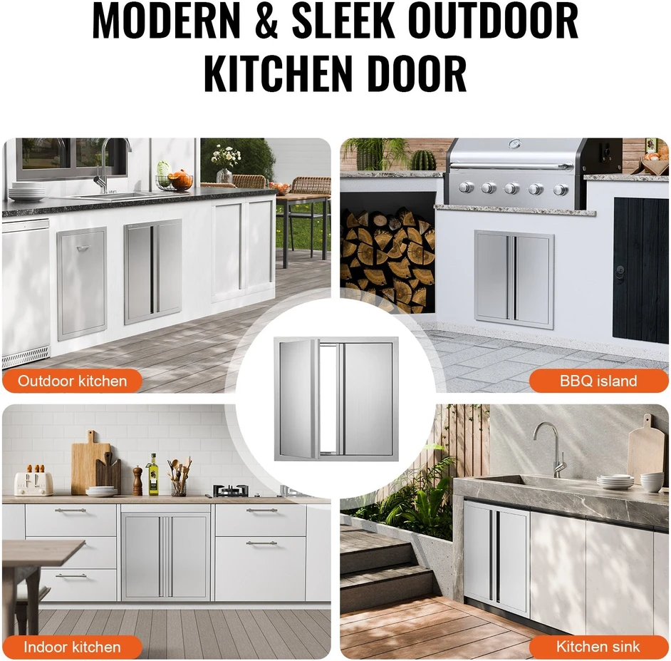 VEVOR Lauko virtuvės durys 610x610 mm, nerūdijančio plieno
