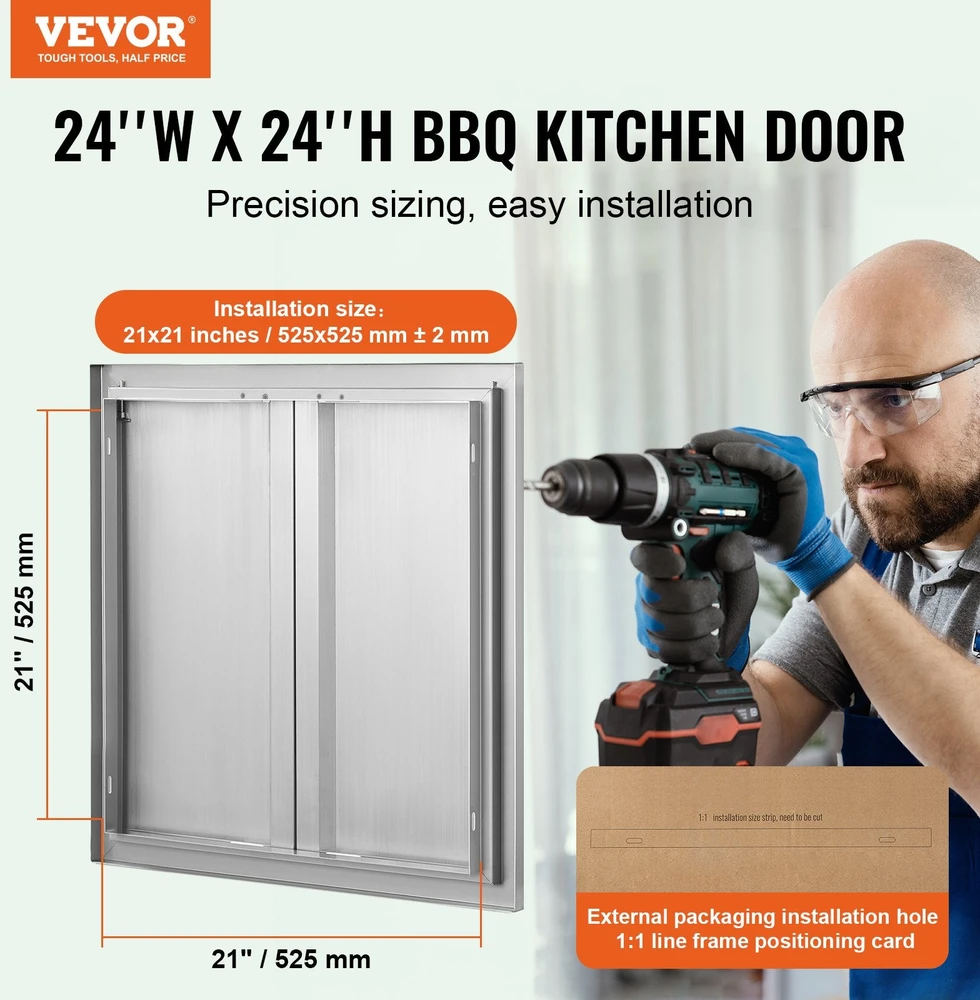 VEVOR Lauko virtuvės durys 610x610 mm, nerūdijančio plieno
