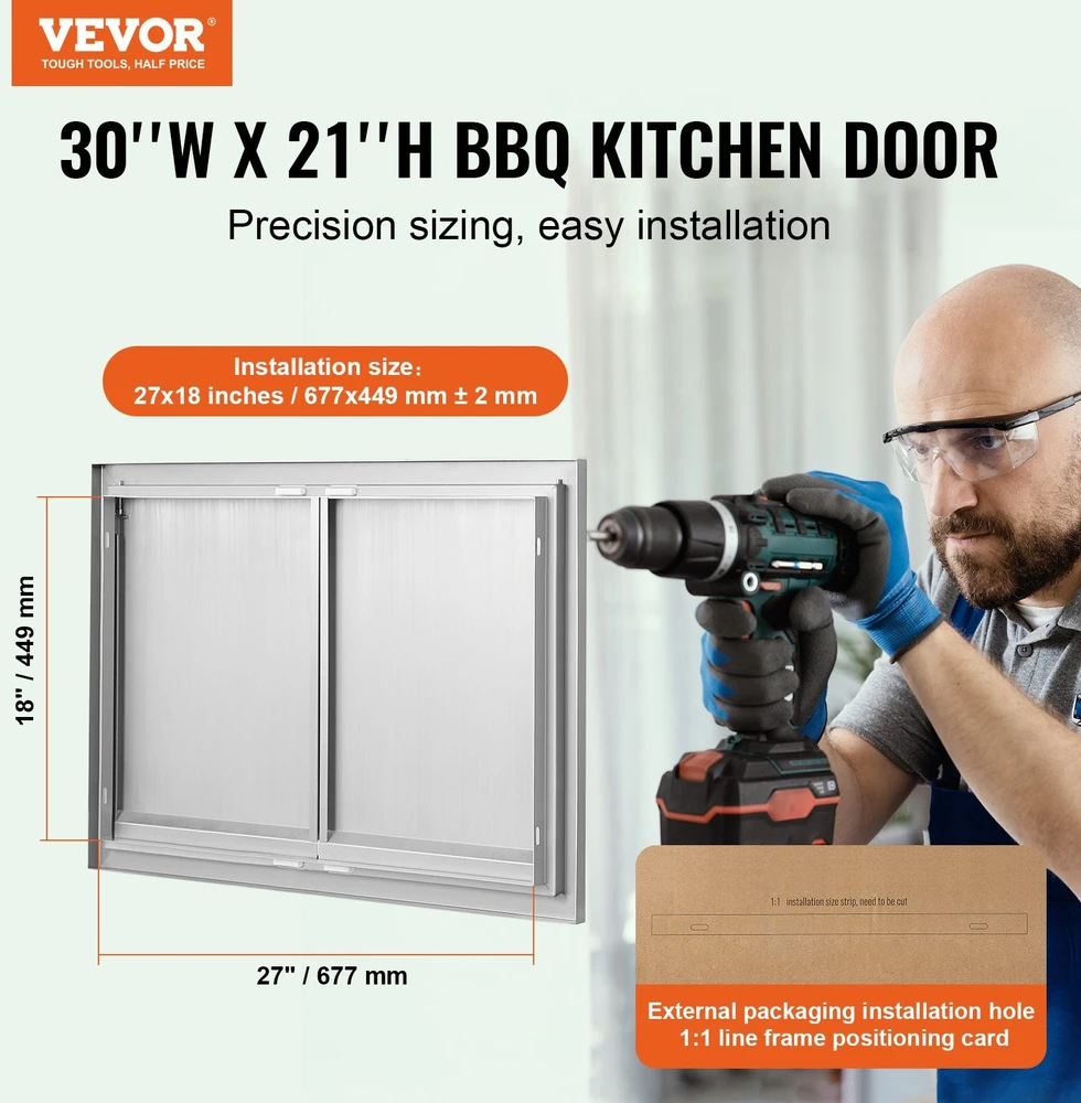 VEVOR BBQ prieigos durys 762x532 mm iš nerūdijančio plieno