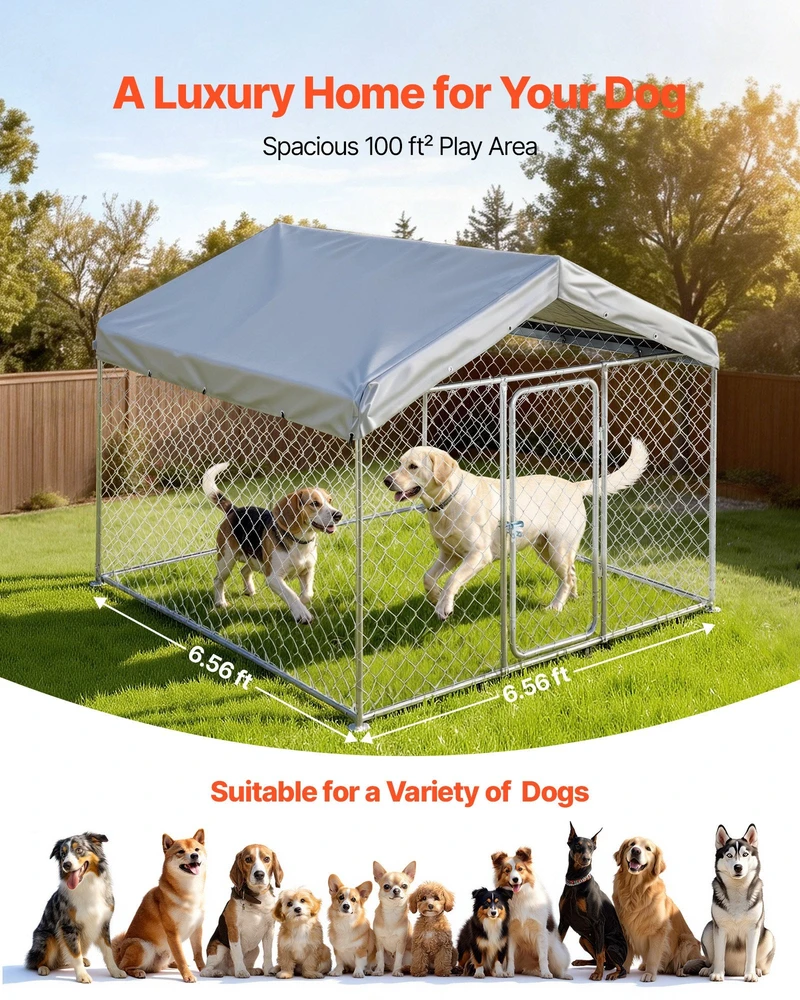 Lauko voljeras šunims VEVOR SKU2025004, 2 x 2 x 1,6 m