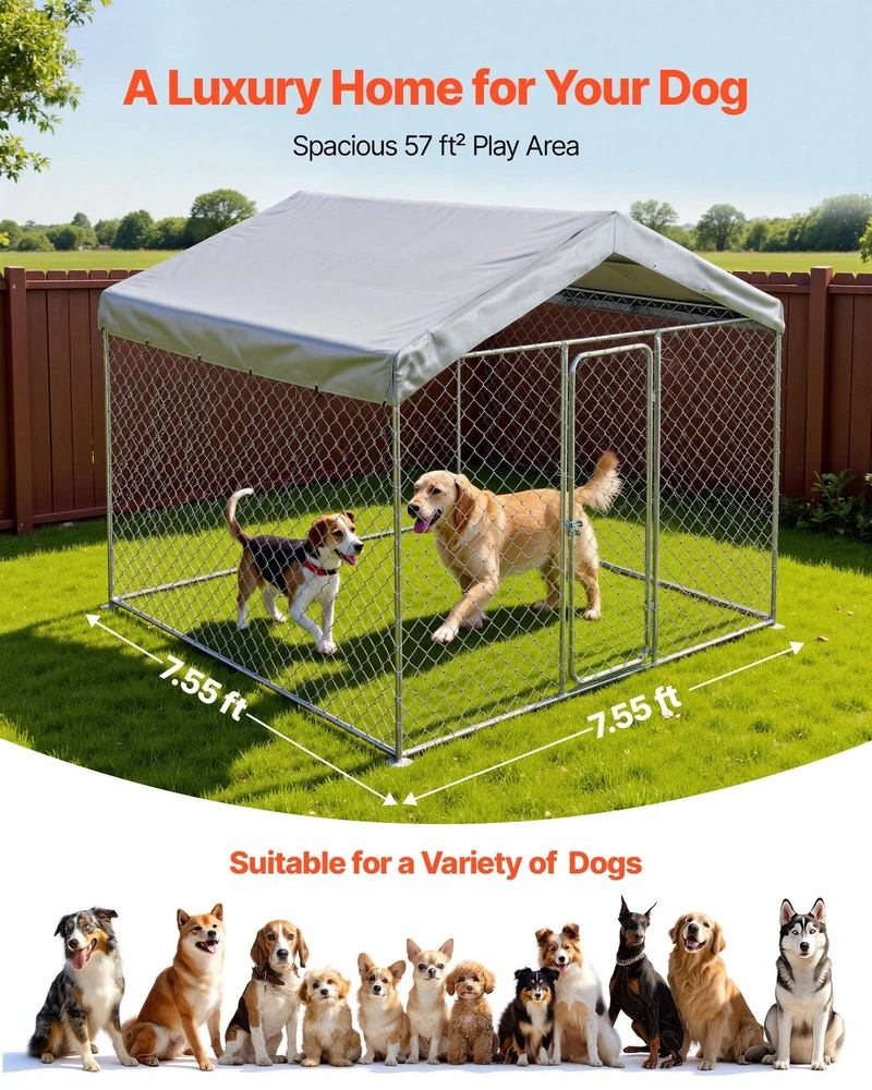 Lauko voljeras šunims VEVOR SKU2025005, 2,3 x 2,3 x 2,15 m