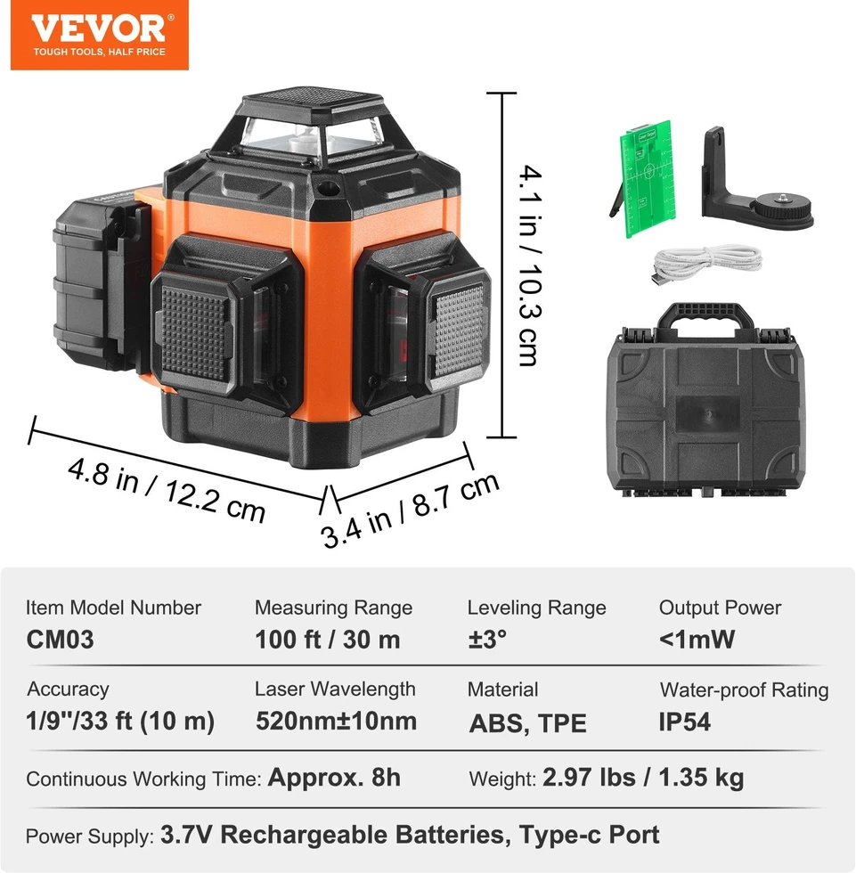 VEVOR 100ft žalias kryžminis lazerinis gulsčias