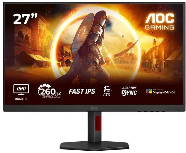 Monitorius AOC Q27G4ZR | 27 " | Fast IPS | QHD | 16:9 | 240 Hz | 1 ms | 2560 x 1440 pikselių | 400 cd/m² | HDMI jungtys quantity 2 | Juodas