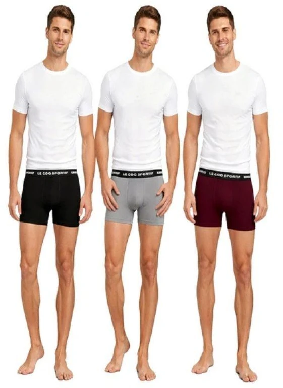 Le Coq Sportif vyriškos bokserės, 3 vnt. pakuotė, juodos, pilkos ir bordo spalvos