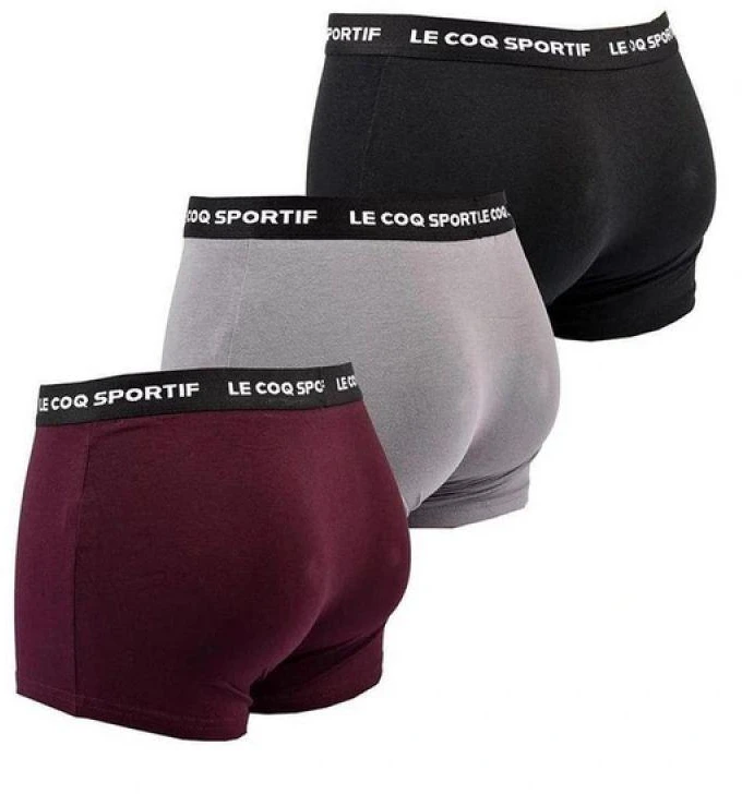Le Coq Sportif vyriškos bokserės, 3 vnt. pakuotė, juodos, pilkos ir bordo spalvos