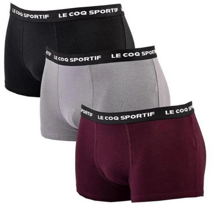 Le Coq Sportif vyriškos bokserės, 3 vnt. pakuotė, juodos, pilkos ir bordo spalvos