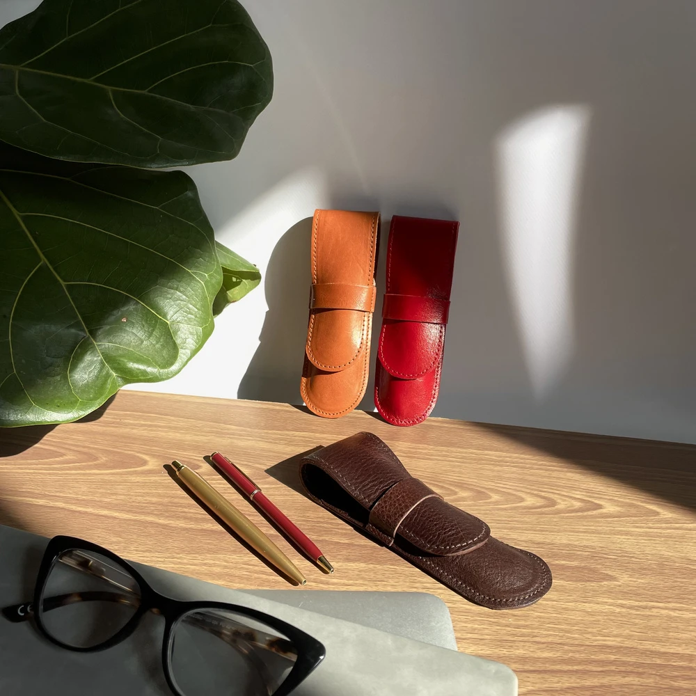 Solier Accessories Leather men s pen case SA12 CAMEL