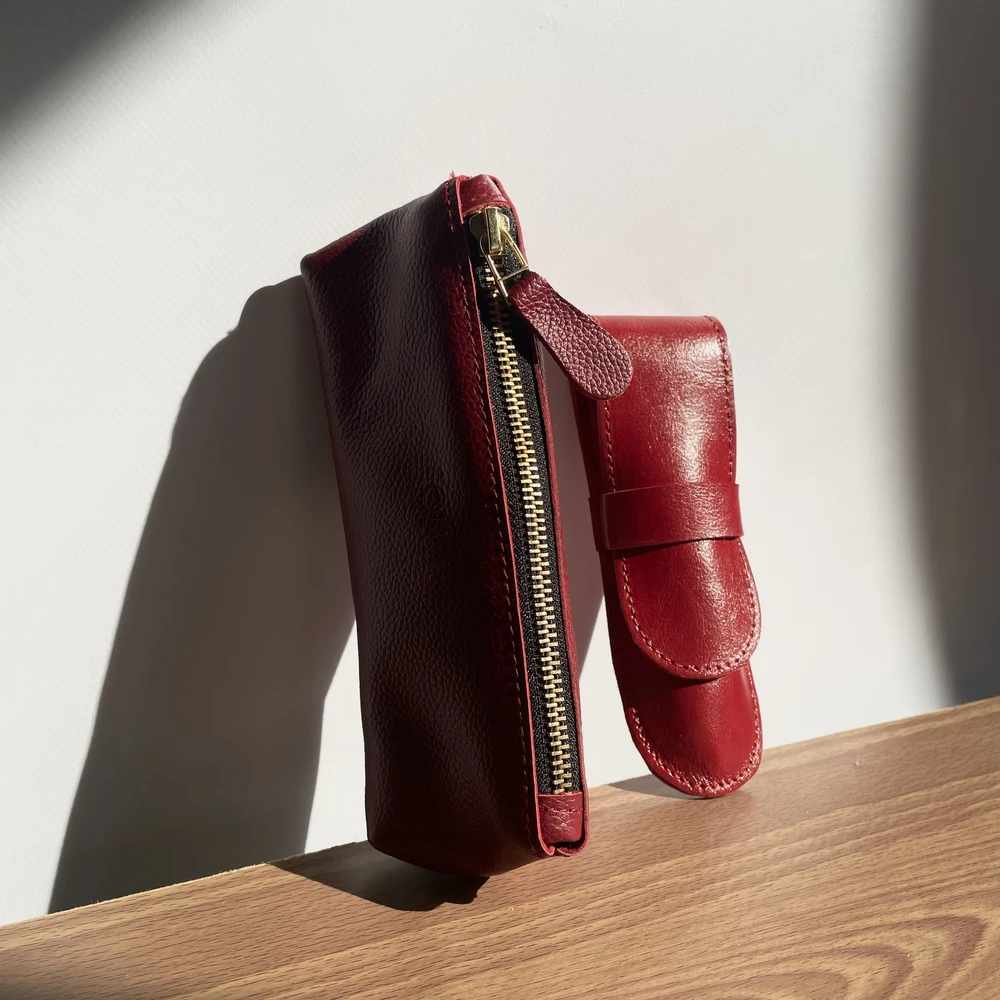 Solier Accessories Leather men s pen case SA12 CAMEL
