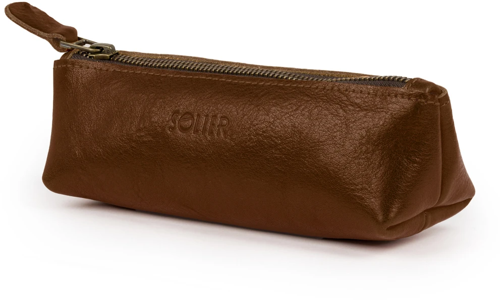 Kelioninis Solier Accessories Leather pencil case Solier SA51 dark ruda