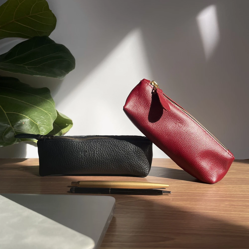 Solier Accessories Leather pencil case Solier SA51 juodas