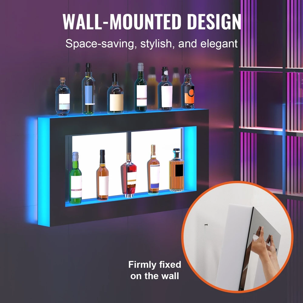 VEVOR LED apšviesta alkoholio lentyna 122 cm
