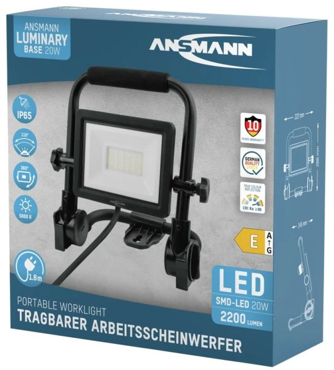 LED darbo prožektorius Ansmann FL20W-AC, 20 W, juodas