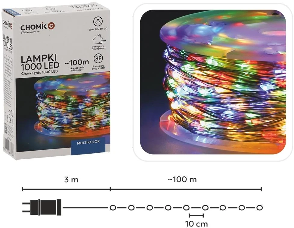 LED girlianda 1000 LED, 100 m, multikolor