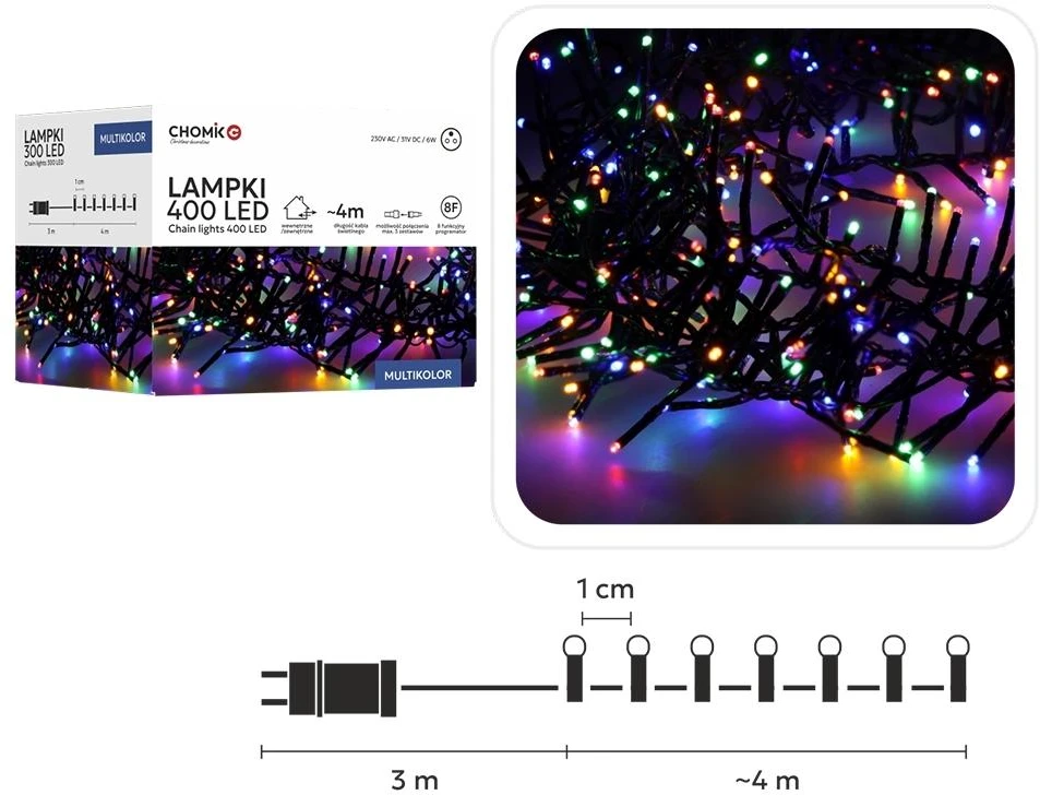 LED girlianda 400 LED, 4 m, multikolor