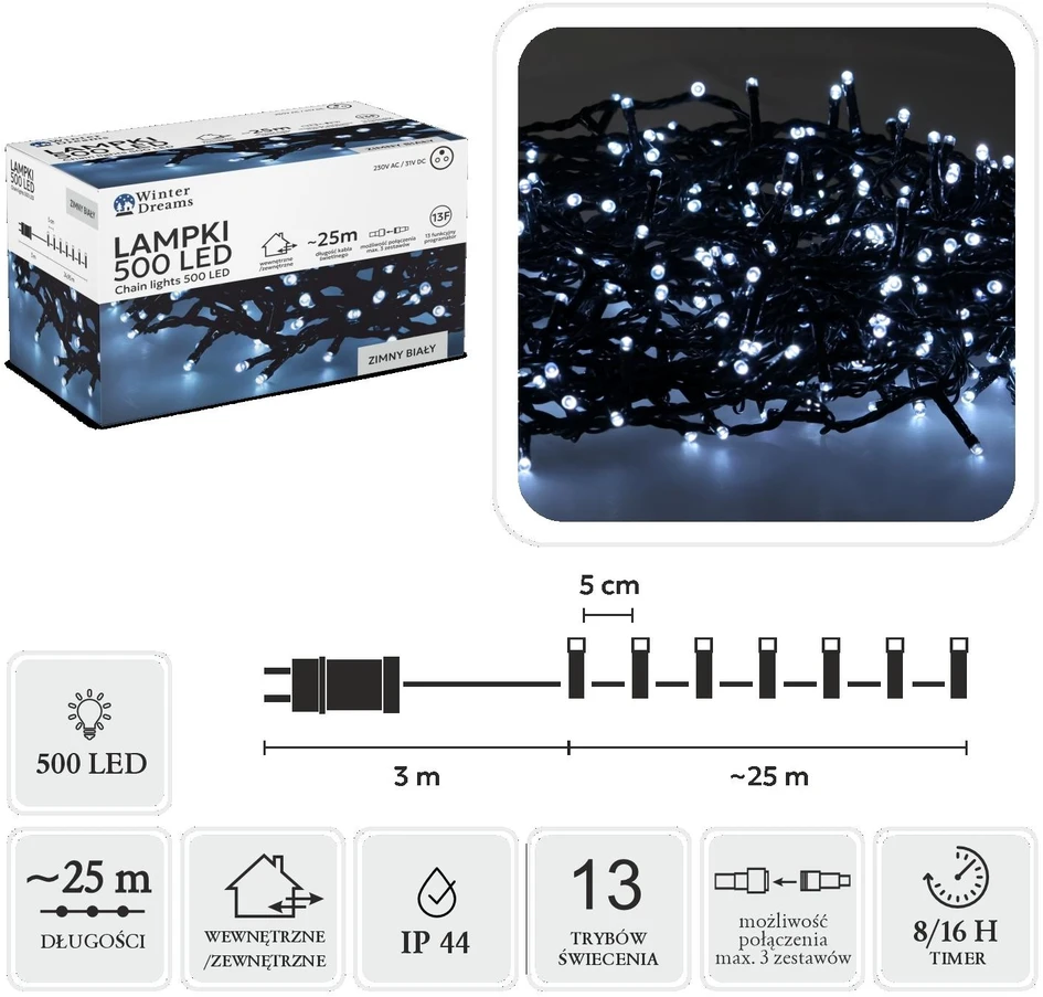 Extralink LED girlianda, 500 LED, 28 m, šaltai balta