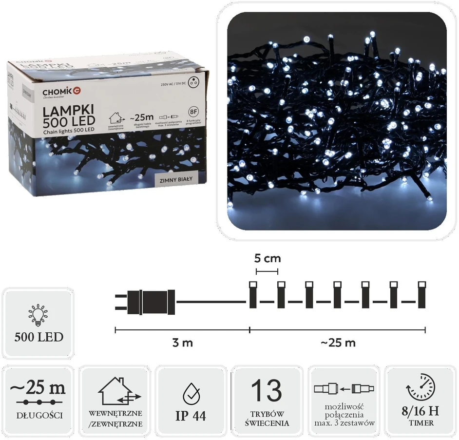 Extralink LED girlianda, 500 LED, 28 m, šaltai balta