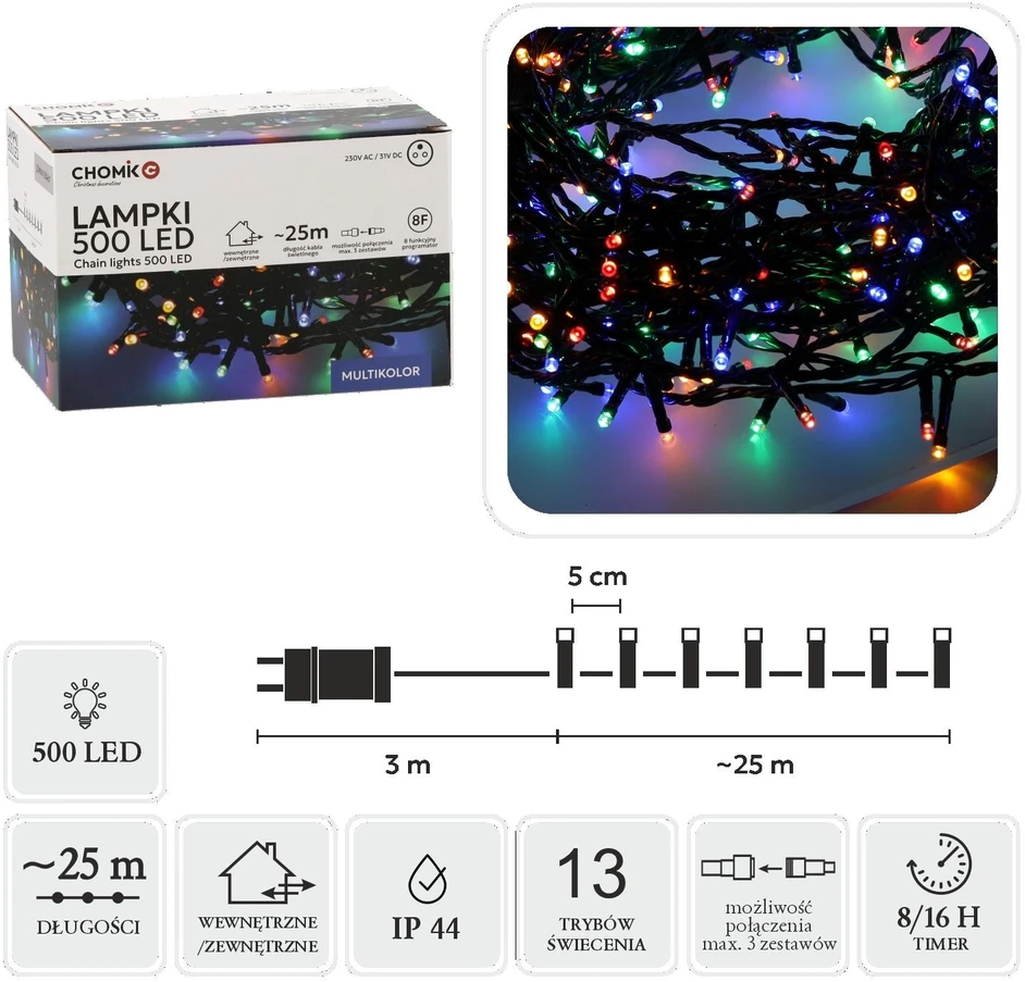 Extralink LED girlianda, 500 LED, 28 m, spalvota