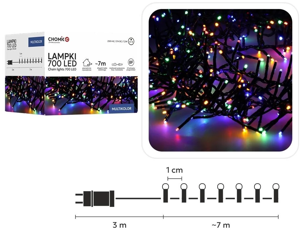 LED girlianda 700 LED, 7 m, multikolor