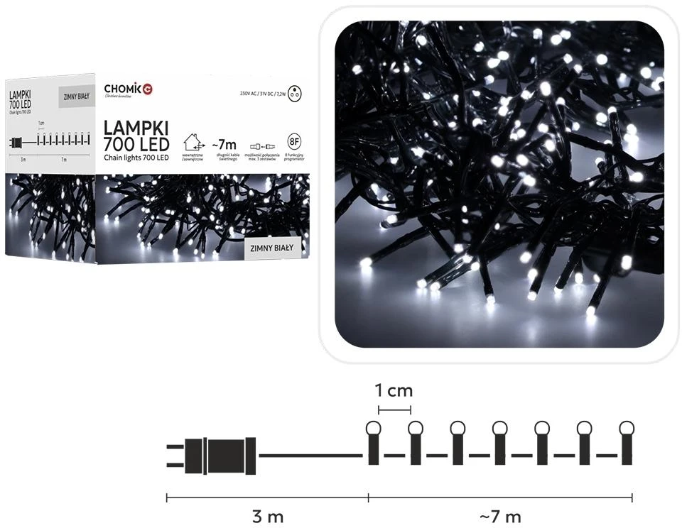 LED girlianda 700 LED, 7 m, šaltai balta