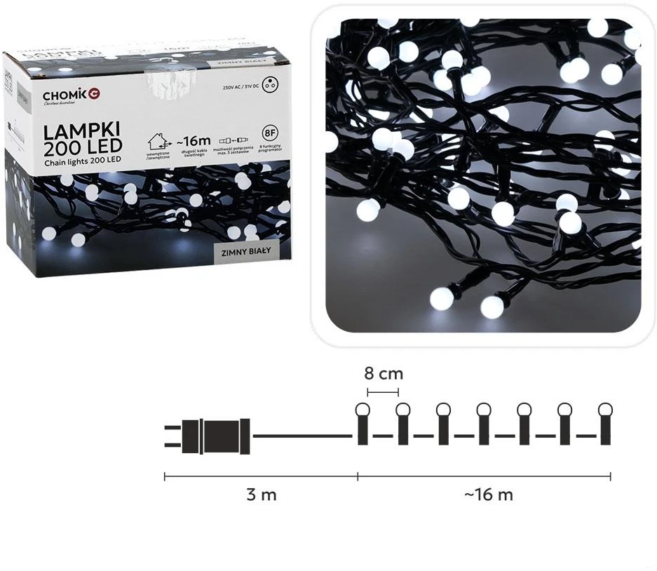 Extralink LED girlianda „Ball Lights“ 200 LED, šaltai balta, 16 m