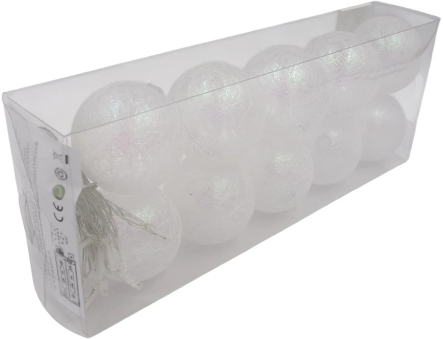 LED girlianda „Baltos burbuliukų lemputės“ (10 vnt.)