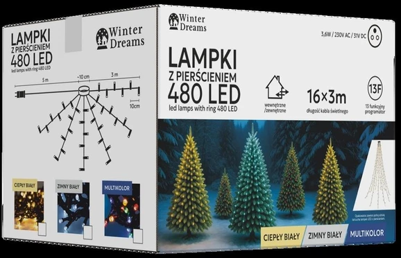 LED girlianda su žiedu, 3 m, 480 LED, šiltai balta