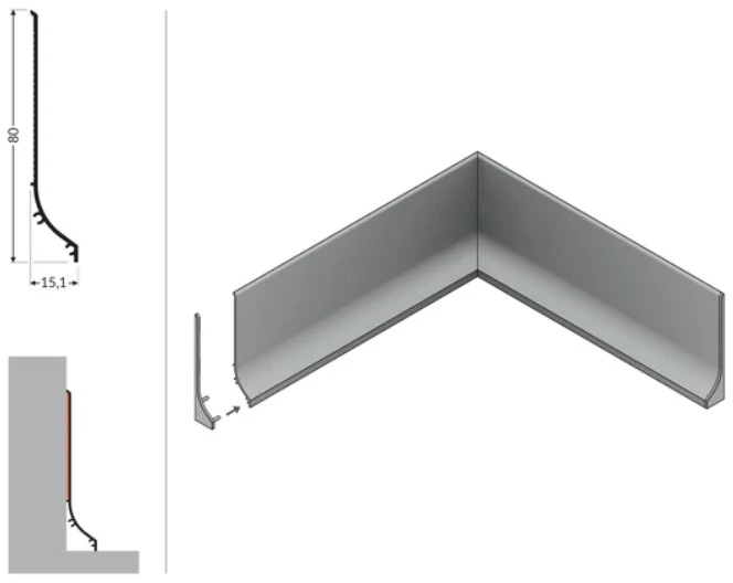 LED grindų apdailos profilis BASE, anoduoto aliuminio, 2m