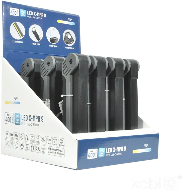 LED įkraunamas žibintuvėlis X-MPR 9, juodas, 6000K