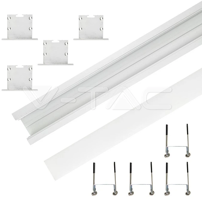 V-tac LED įleidžiamas profilis, baltas, 2m, su dangteliu ir montavimo priedais