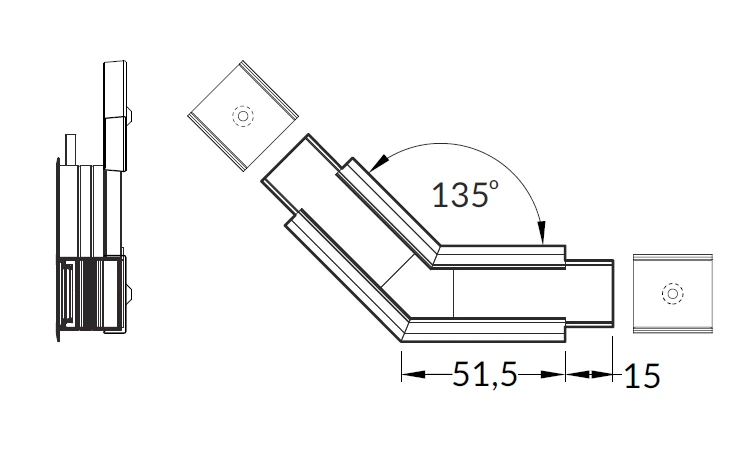 LED juostos profilio LINEA-IN20 135 laipsnių kampinis sujungimas, juodai anoduotas