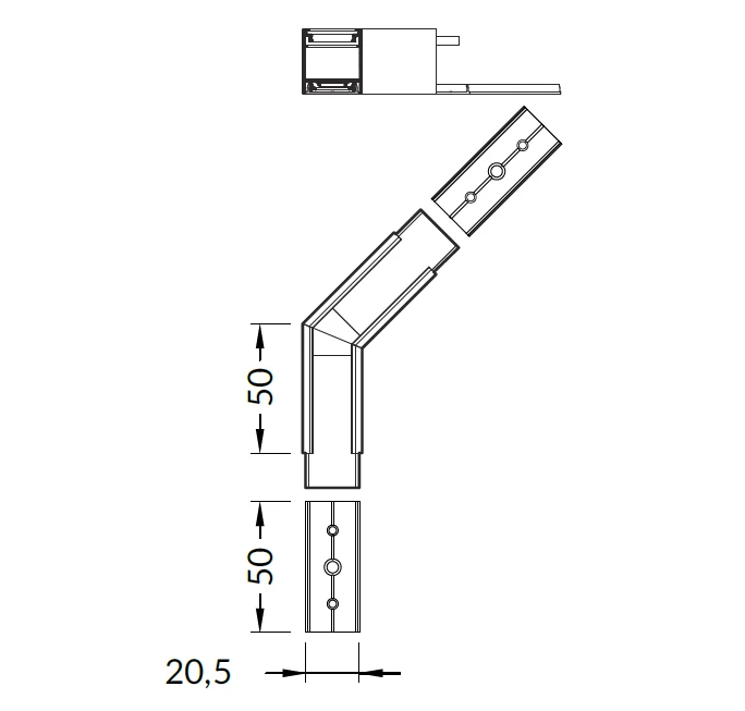 LED juostos profilio LINEA20 135 laipsnių kampinis sujungimas, anoduotas aliuminis