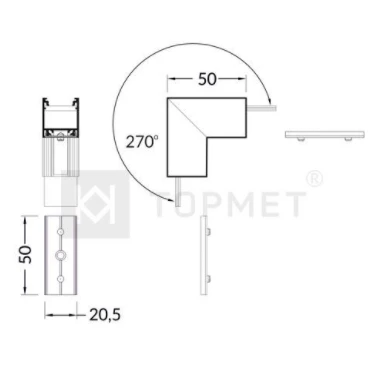 LED juostos profilio LINEA20 270 laipsnių kampinis sujungimas, anoduotas aliuminis