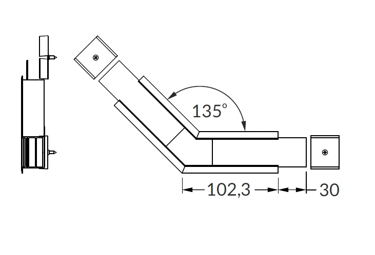 LED juostos profilio VARIO30-07 135 laipsnių kampinis sujungimas, juodai anoduotas