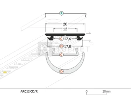 LED juostos profilis ARC12 CD/U5, neanoduotas aliuminis, 2m