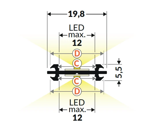 LED juostos profilis ARC12 DUO, anoduotas aliuminis, 2m