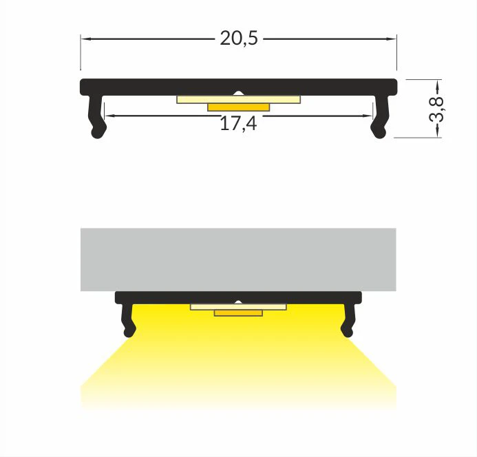 LED juostos profilis FIX16, anoduotas aliuminis, 2m