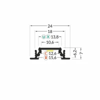 LED juostos profilis GROOVE10 BC/UX, neanoduotas aliuminis, 2m