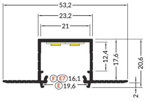 LED juostos profilis LINEA-IN20 TRIMLESS EF, neanoduotas aliuminis, 2m
