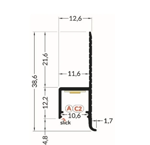 LED juostos profilis OMNI10 AC2, neanoduotas aliuminis, 2m