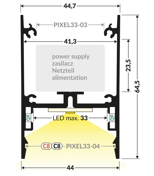 LED juostos profilis PIXEL33-02 C8, neanoduoto aliuminio sp., 2m