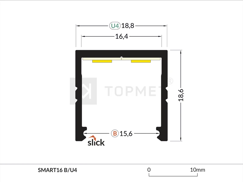 LED juostos profilis SMART16 BC3/U4, juodas, 2m