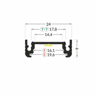 LED juostos profilis SURFACE14, neanoduotas aliuminis, 2m