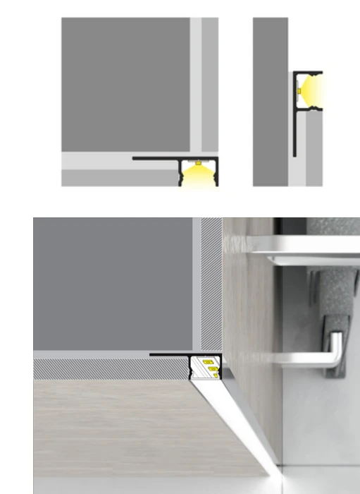 LED juostos profilis UNI-TILE12 C PLUS, 180 laipsnių, juodai anoduotas, 3m