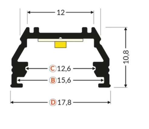 LED juostos profilis UNI12 BCD/U, baltas, 2m