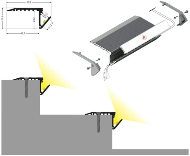 LED juostos profilis UP-BOLD12 K, juodas, 2m