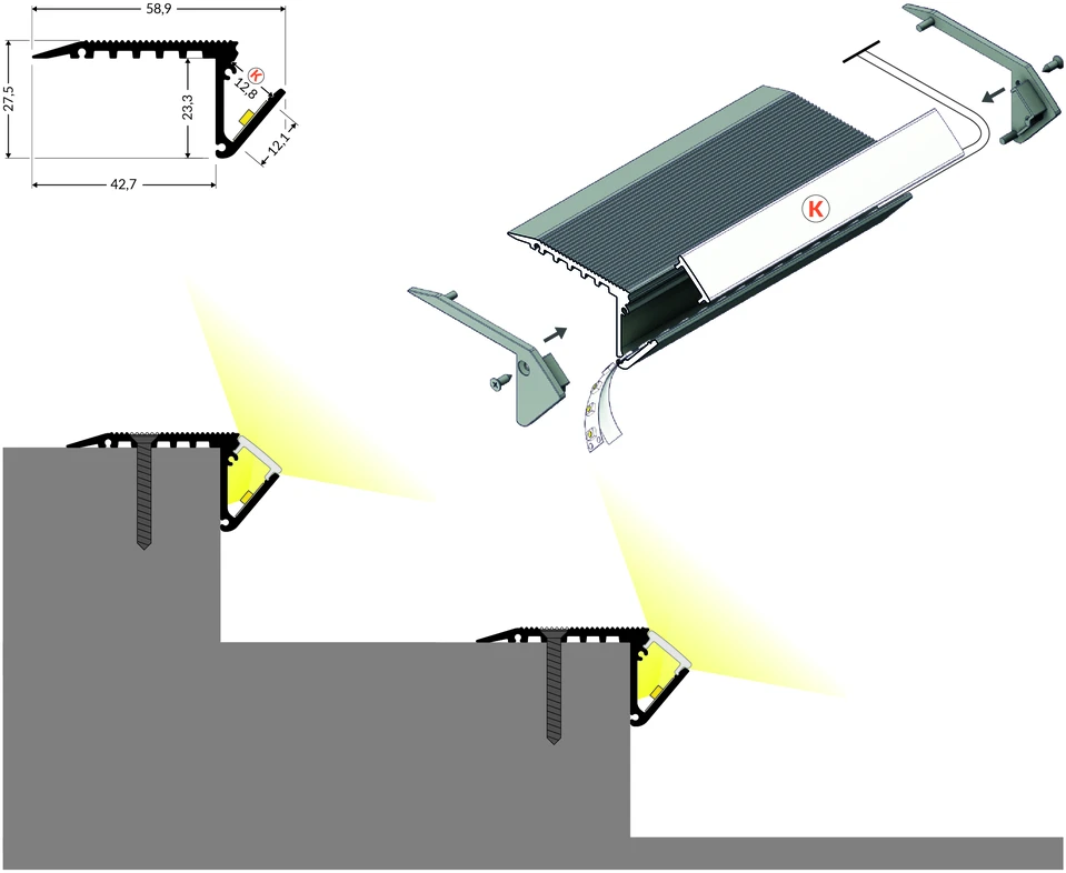 LED juostos profilis UP-BOLD12 K, juodas, 2m