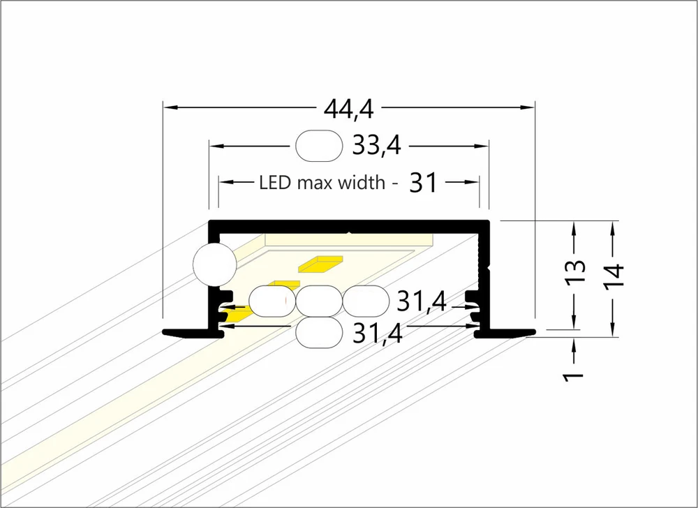 LED juostos profilis VARIO30-06 ACDE-9/U9, anoduotas aliuminis, 2m