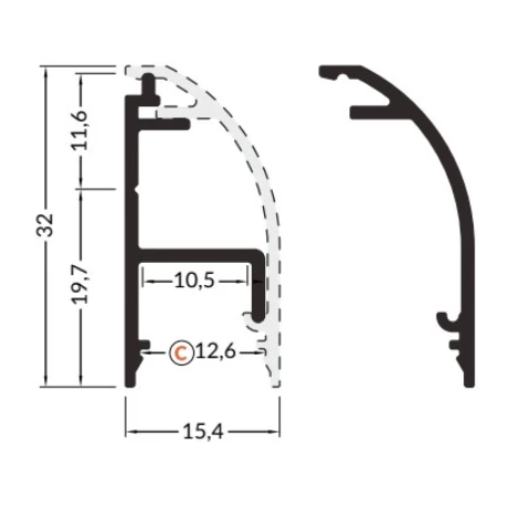 LED juostos profilis WAY10 C, anoduotas aliuminis, 2m