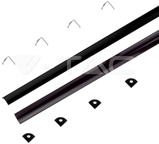 V-tac LED kampinis profilis, juodas, 2m, su dangteliu ir montavimo priedais